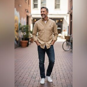 Ralph Lauren Blake Shirt Mens XL Brown Silk Linen Blend Pony